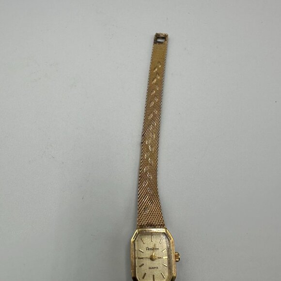 Vintage Armition Watch Women Gold Tone Textured Print Band New Battery 8 Inch - Picture 9 of 16
